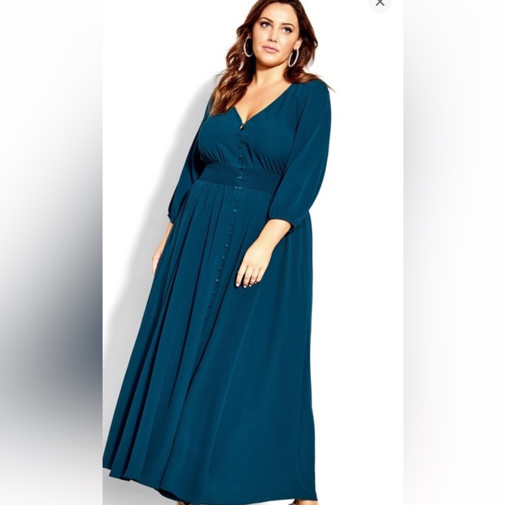 Teal city chic maxi peasant dress nwt 16 s